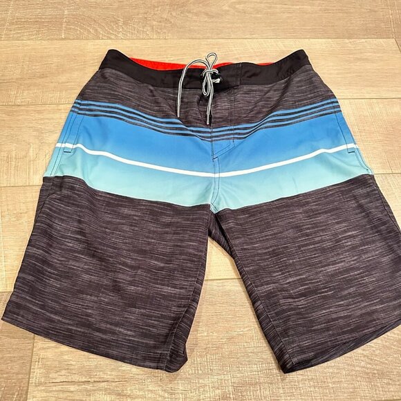 Goodfellow & Co Mens 32 Striped Blue & Black Swim Trunks With Drawstring Waist - Picture 2 of 6